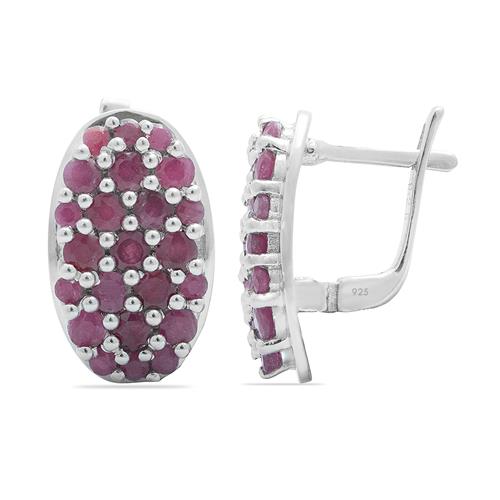 NATURAL RUBY GEMSTONE CLUSTER EARRINGS IN 925 SILVER
